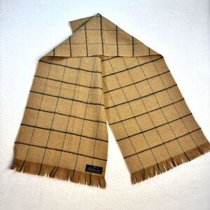100% Lambswool Scarf 57” Tan Plaid Made in Uruguay